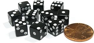 Koplow Games Set of 10 Black 8mm Six Sided D6 Small Square Dice with White Pips