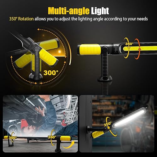 Vista 14 de SYLSTAR Luz de trabajo para mecánico, LED de 2400 lúmenes, 4400 mAh recargable, magnética, luz de trabajo debajo del capó con ganchos para Verde