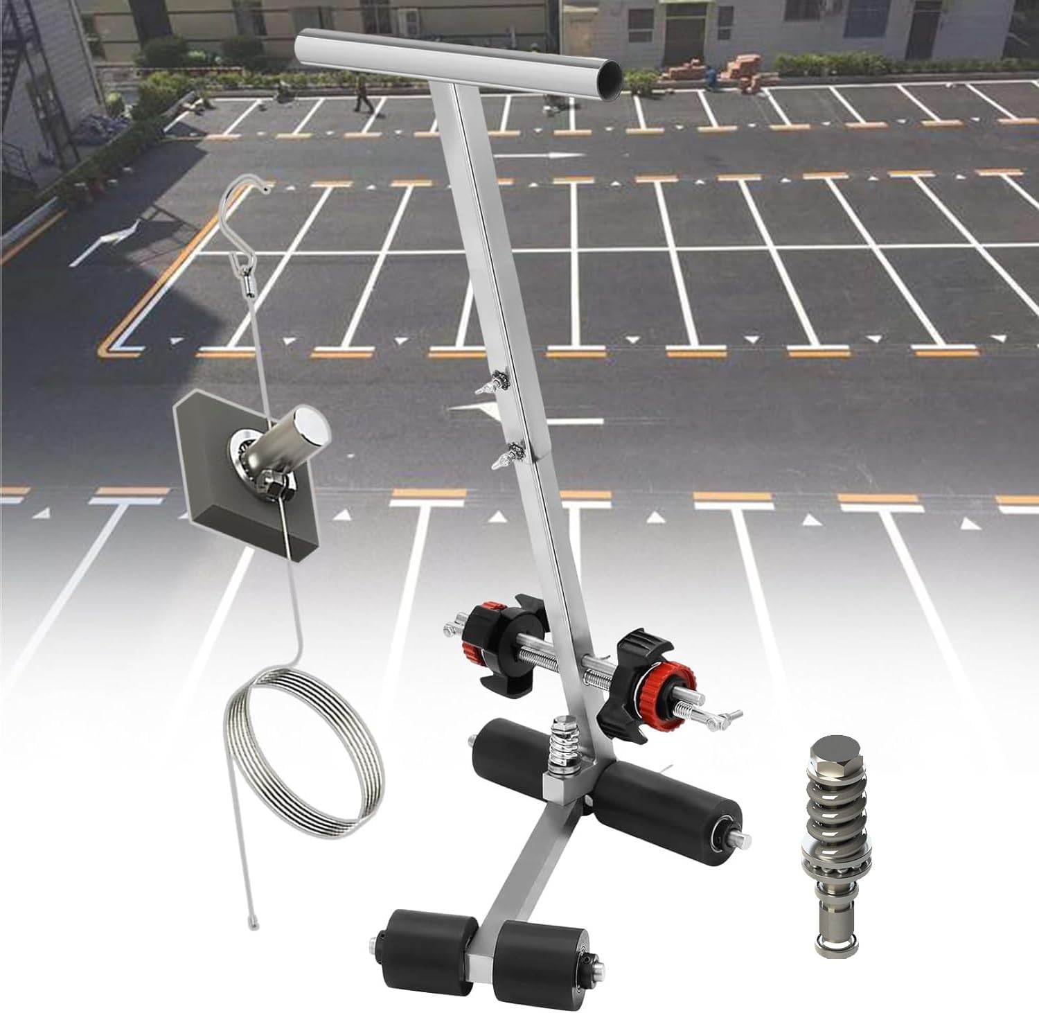 Basketball Court Line Striping Machine with Circle Drawing Kit, Adjustable Floor Paint Tape Applicator for Parking Lots, Driveways, and Workshops,