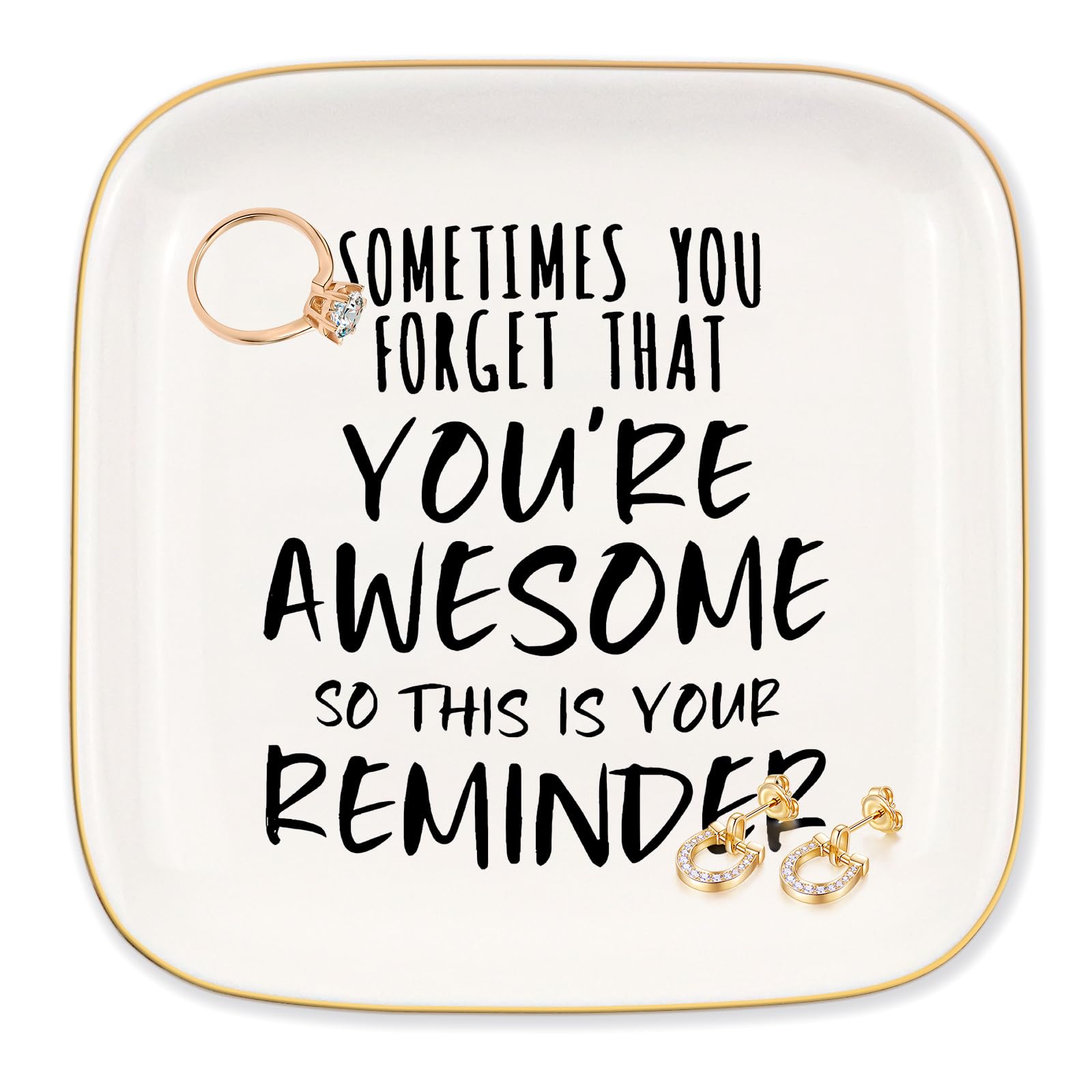 Inspirational Gifts for Women Ceramics Ring Dish, "Sometimes yuo forget that you're awesome, so this is your reminder" Gifts for Women Friend, Unique Gift for Birthday, Mother's Day, Valentine's Day