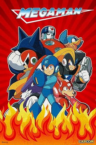 Póster de Mega Man Anime Fire Video Gamer, Videojuego, clásico, retro, vintage, 90, MegaMan Capcom Legacy Collection Megaman 11 Mega Man X Dr Wily