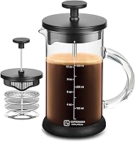 Vista 10 de Cafetera de prensa francesa de 12 onzas, cafetera de té espresso con sistema de 4 filtros, émbolo de acero inoxidable y vidrio de borosilicato