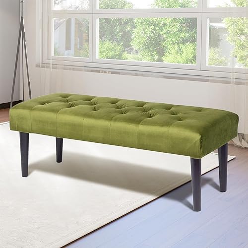 Miniatura 34 de Magshion Mid-Century - Banco otomano de microfibra con botones y patas en X, carga de hasta 440 libras para sala de estar, dormitorio, habitación,