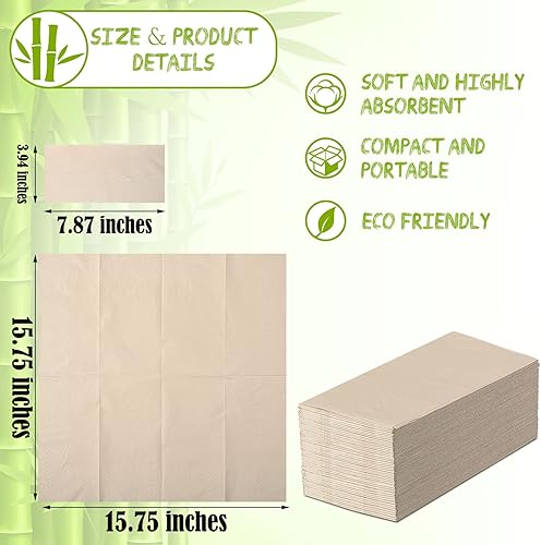 Miniatura 3 de WILLBOND Paquete de 300 toallas de mano desechables de baño, servilletas ecológicas sin blanquear, servilletas desechables marrón bambú, servilletas