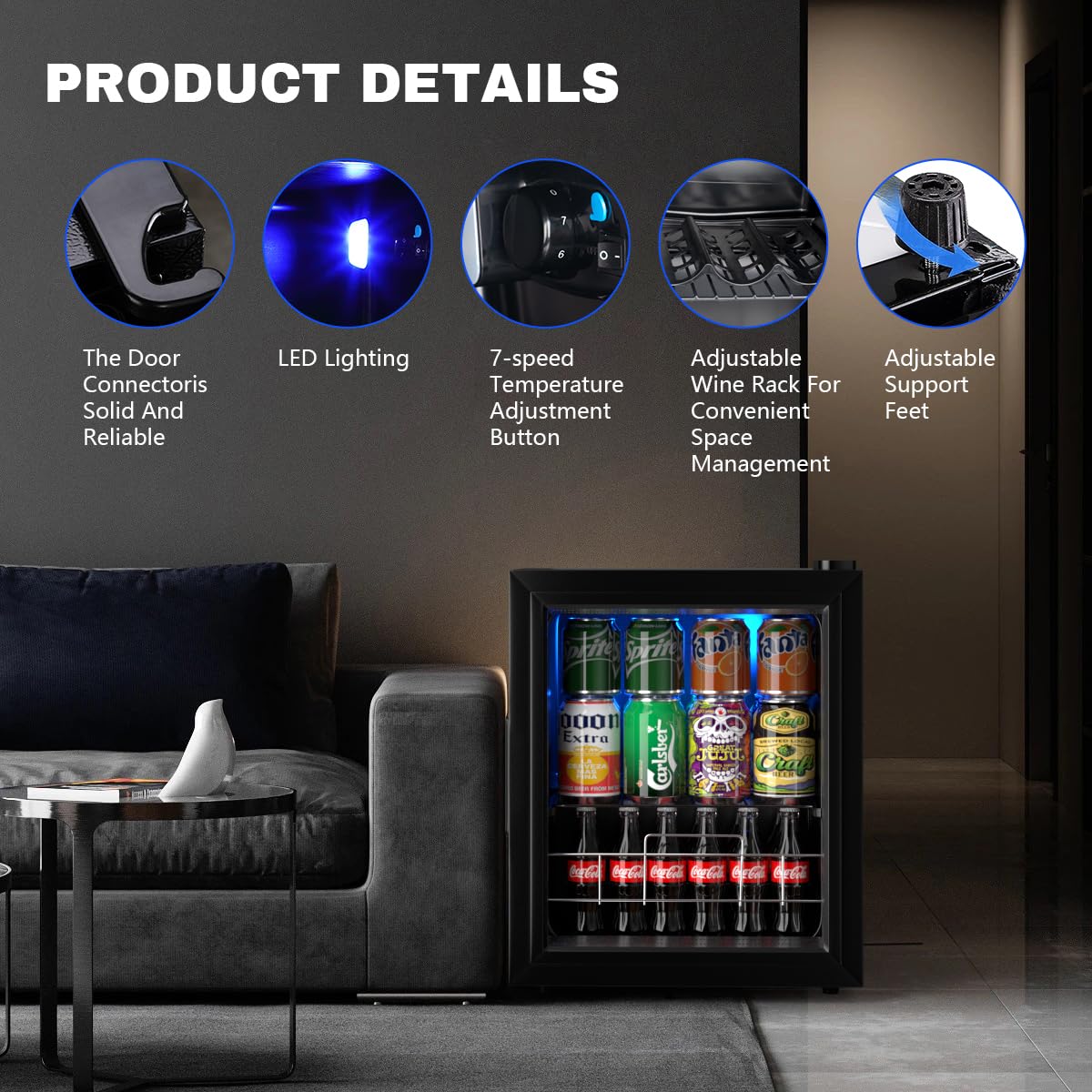 Iorbur Wine Cooler Refrigerator Small Mini Fridge Freestanding Beverage Cooler, 75 Can Beverage Refrigerator With Adjustable Shelving Glass Door For Beer Soda Or Wine Perfect Office Home Or Bar Black on Fridge.com - View 4