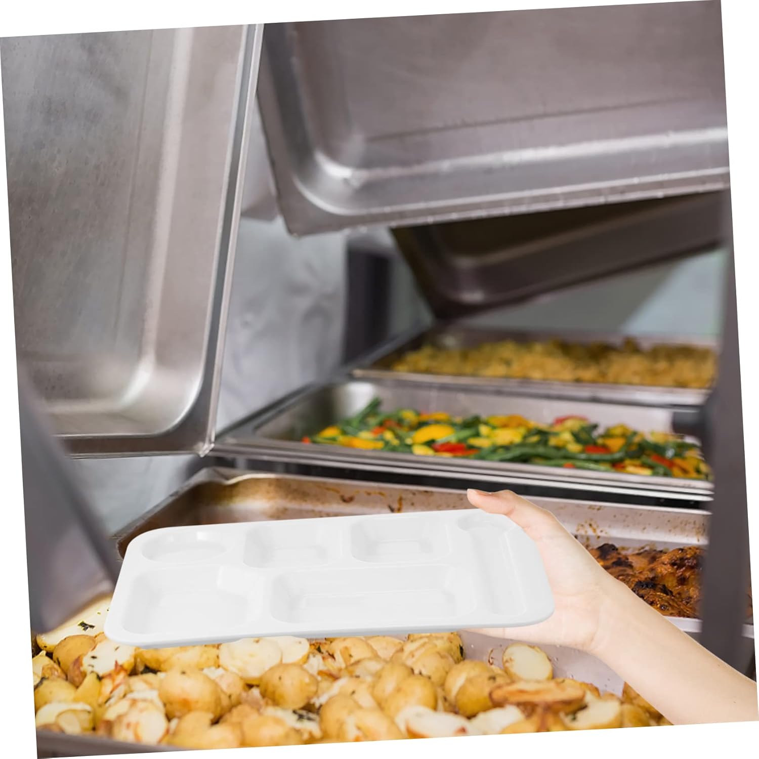 6-Compartment Divided Lunch Tray Rectangular Food Serving Plate White for School Lunches and Meal Prep