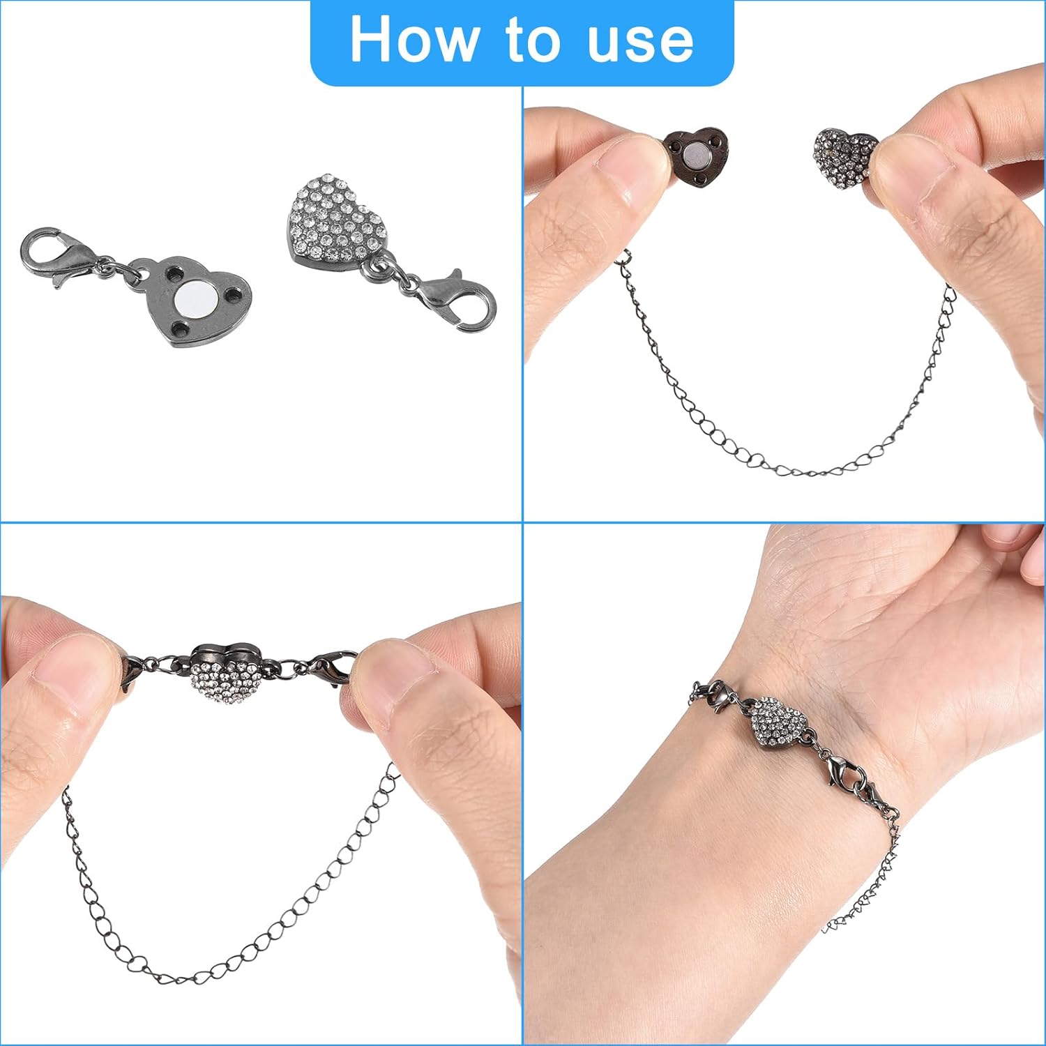 uxcell 8Pcs Jewelry Clasps, Heart Rhinestone Clasps Locking Closures with Lobster Clasps for Bracelet Necklace (Rose Gold) - Image 4