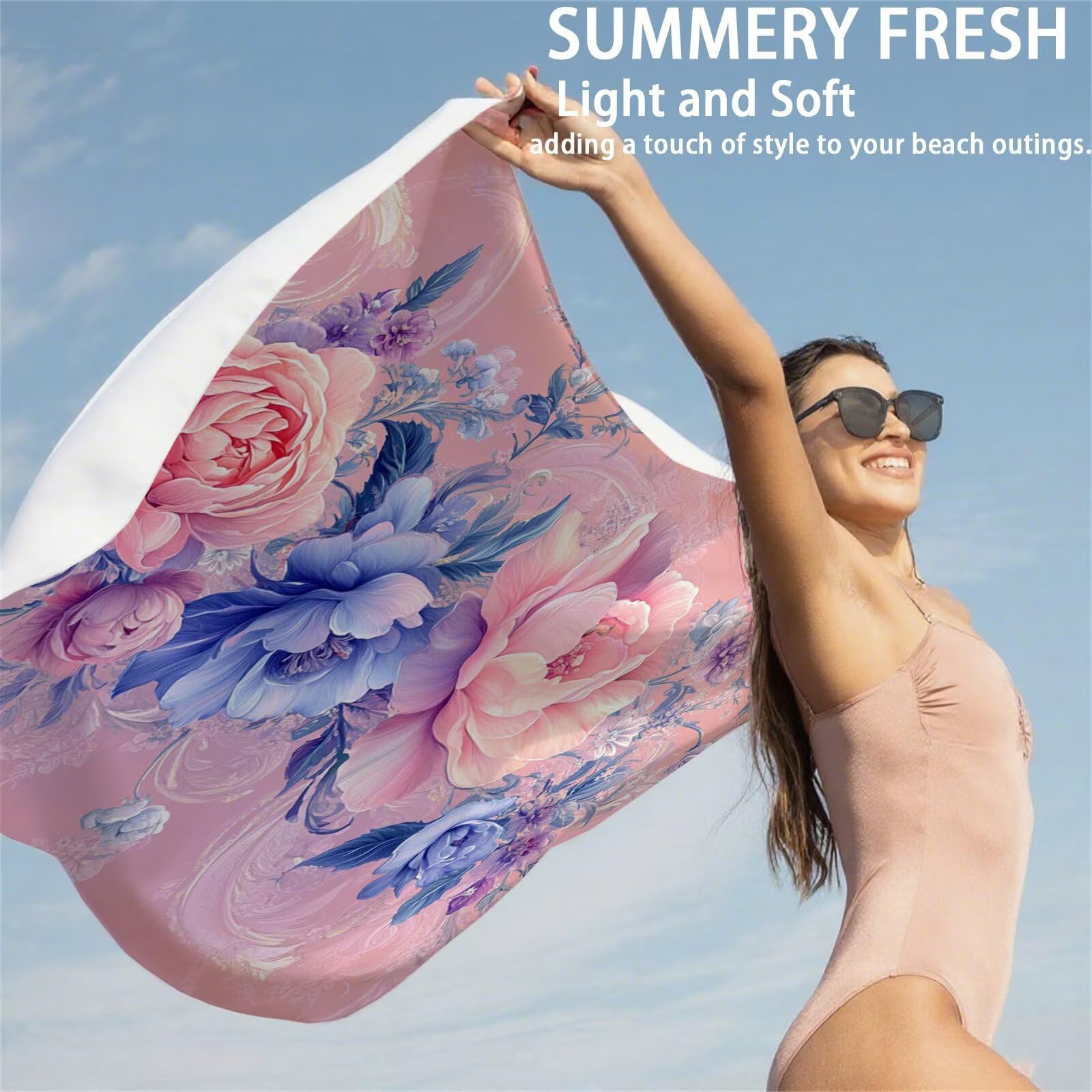 Ręcznik plażowy z mikrofibry 220 x 100 cm prześcieradło plażowe przeciw piaskowaniu kwiat ręcznik plażowy XXL fabryczny ręcznik plażowy szybkoschnący, miękki i bardzo chłonny szybkoschnący do podróży