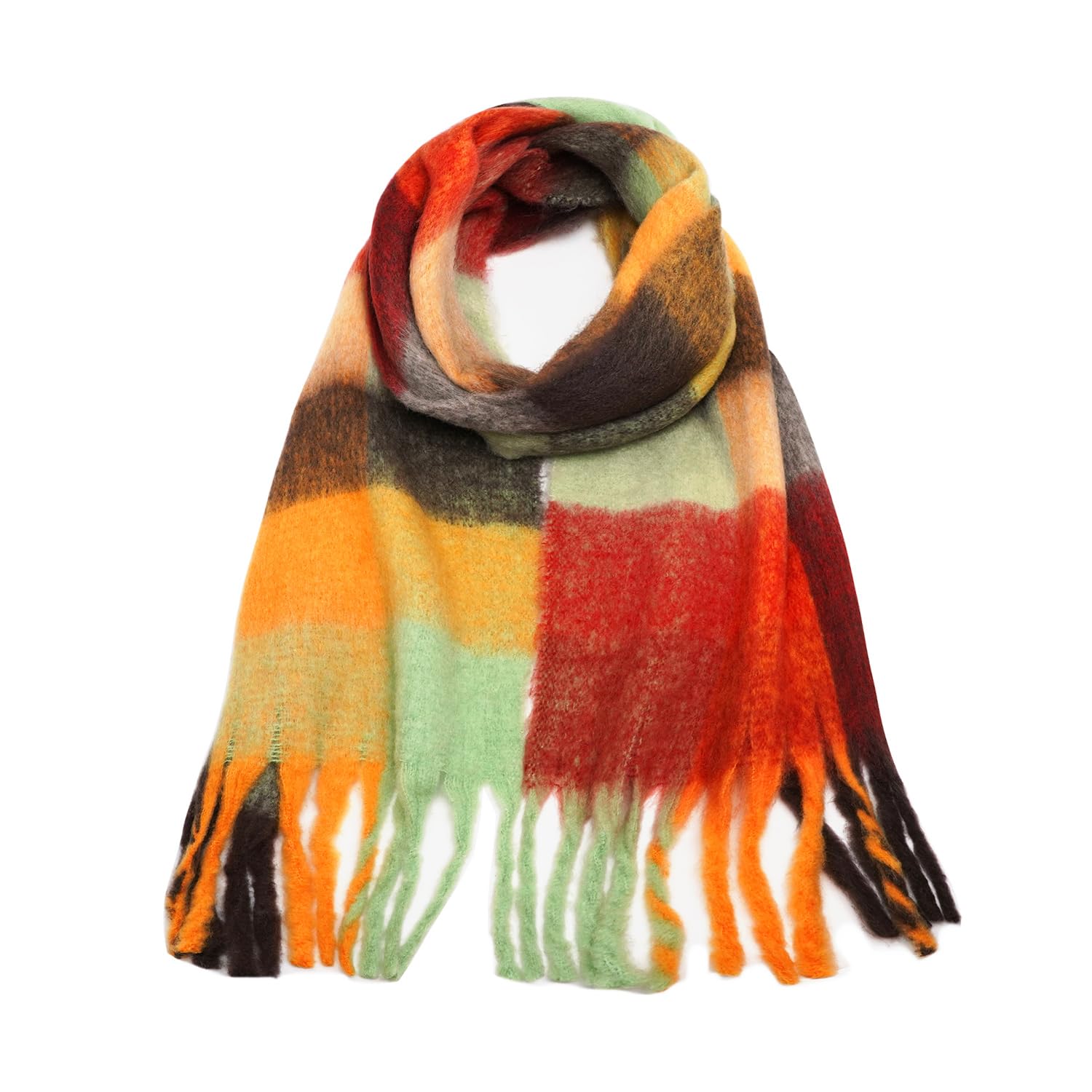 Photo 1 of Oversized Chunky Cashmere Feel Scarf for Women Soft Warm Winter Wrap, Fashionable Big Checked Blanket Colorful GL2003 Brown