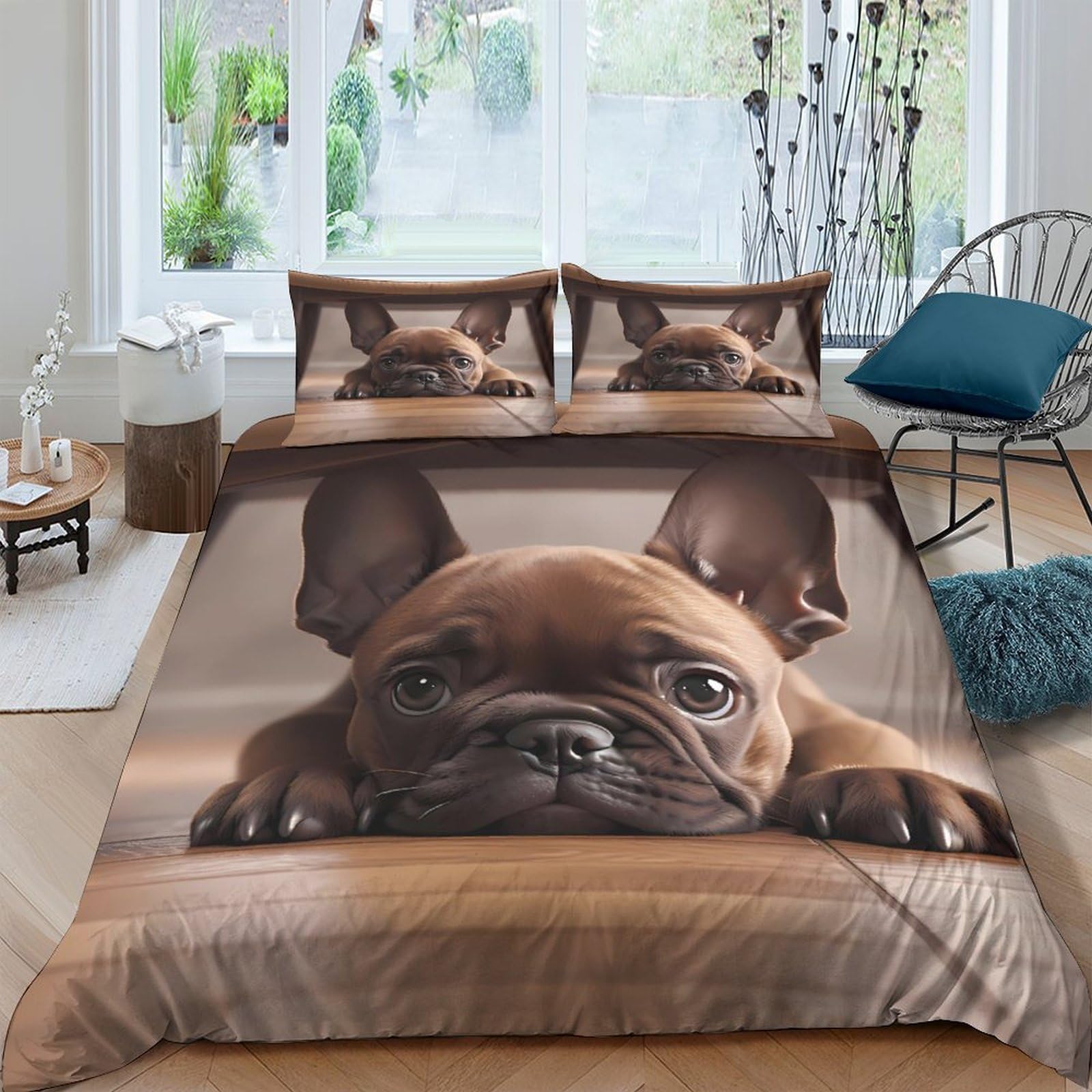 Ctjqhvkz Style-5 3D Printed French Bulldog Fitted Sheet Microfiber Soft Anti-Slip Brown Dog Bed Cover For Bedroom Guestroom Decor Single（135X200cm）