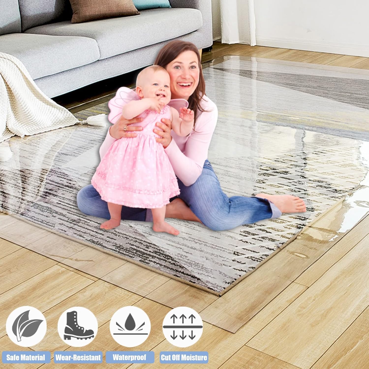 Clear Vinyl Table Mat - Durable Wooden Floor Protector for Kitchen and Dining Room, Rectangular Rug Cover, Ideal for Protecting Small and Large Tables