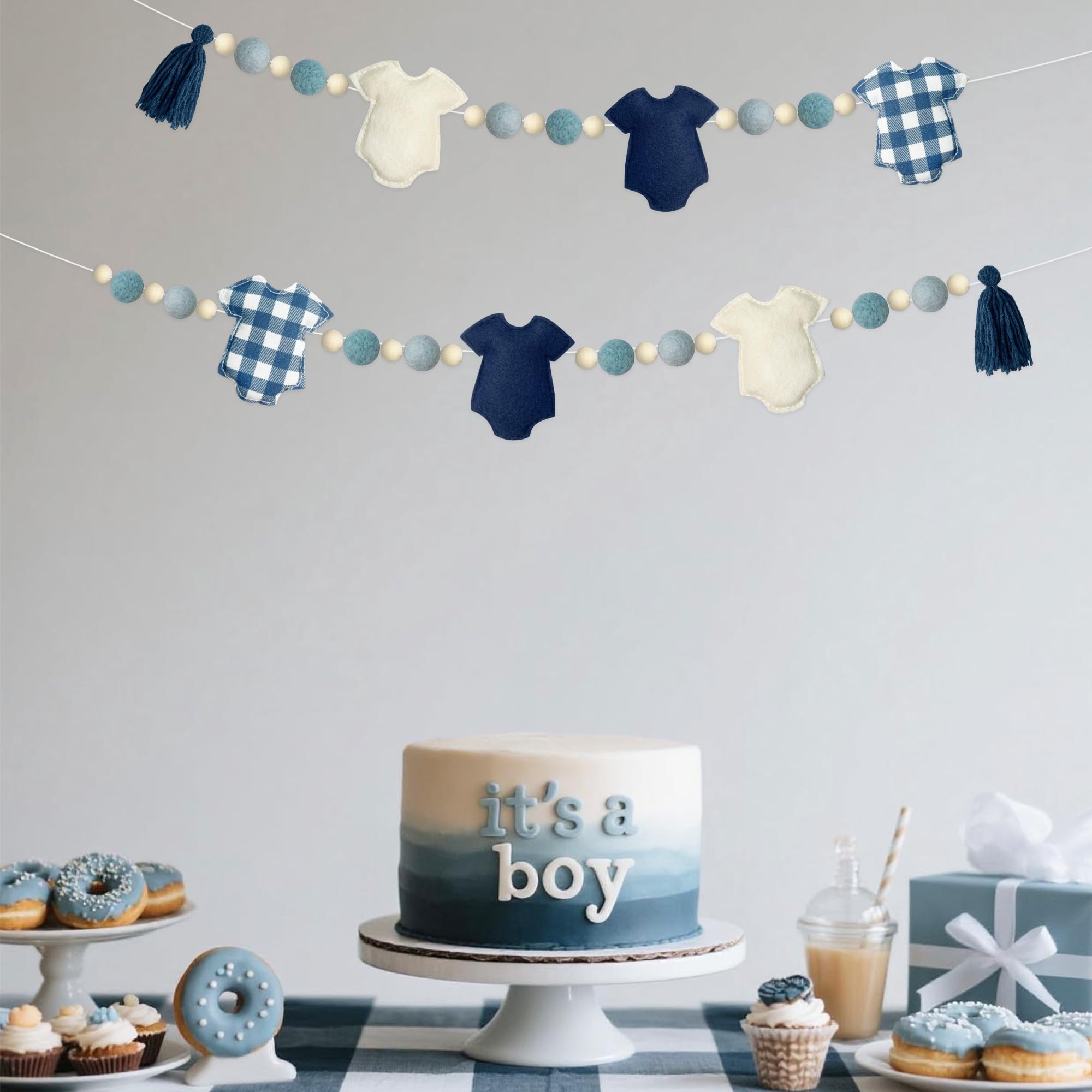 Babykleidung, Dekoration, vorbespannt, handgefertigt, Filz, Babykleidung, Holzperlen, Wolle, Filzball, Banner, Girlande für süße Babys, Jungen, Babyparty, Party, Kinderzimmer, Kamin, Heimdekoration