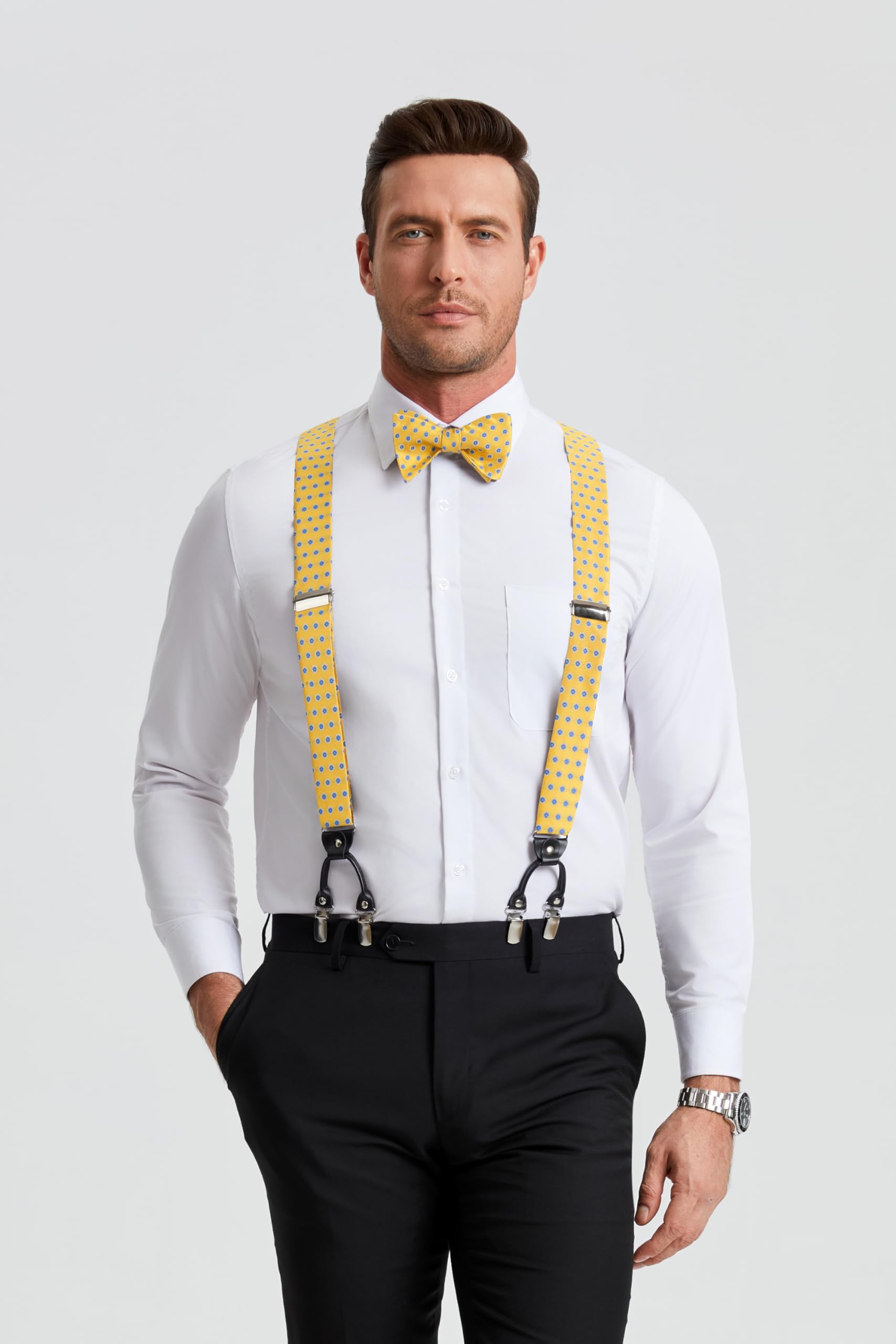 HISDERN Paisley Tirantes para hombre forma de Y elásticos y ajustables Pajarita Pañuelo set Conjuntos de y pajaritas para hombre