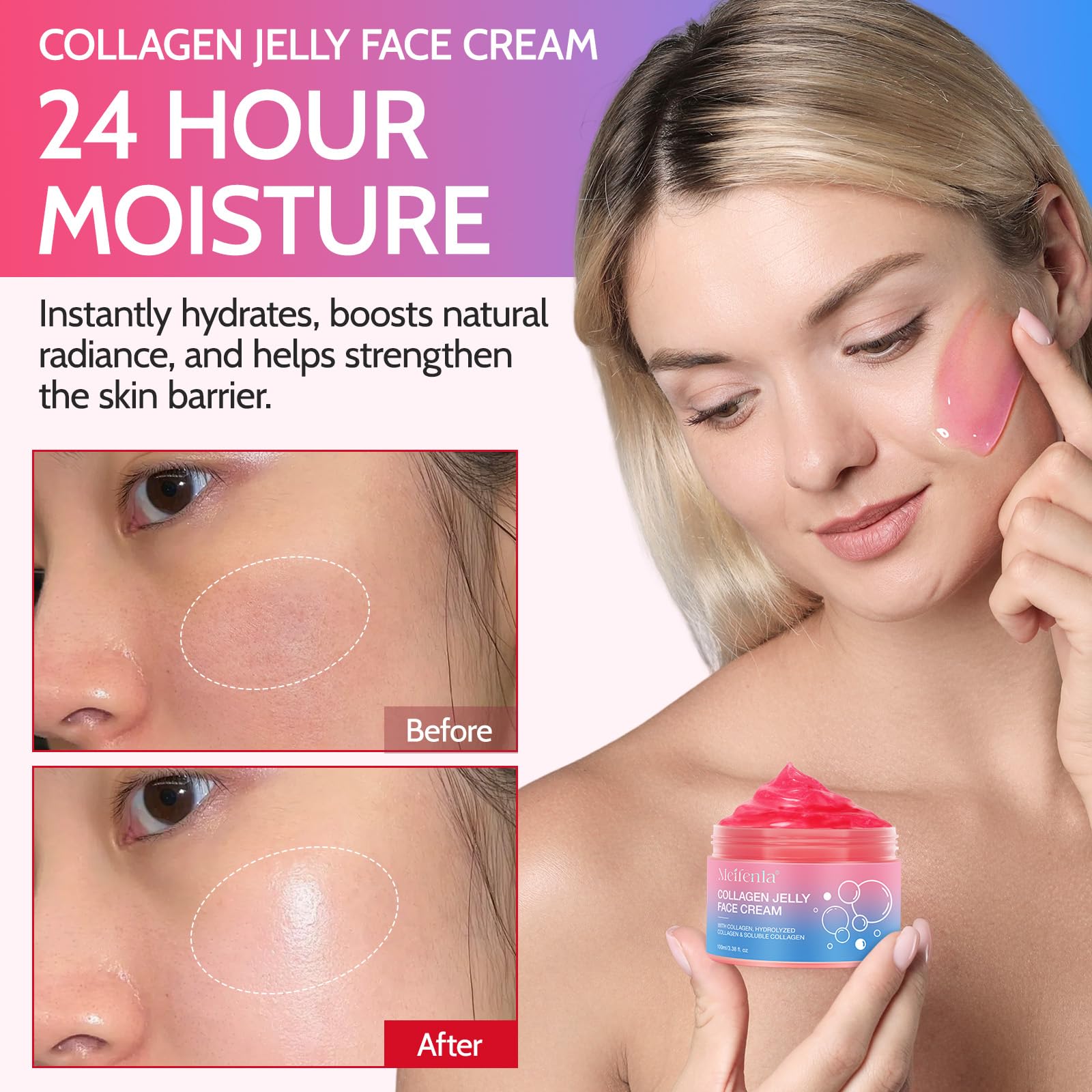 Collagen Jelly Cream, Collagen Gel Face Cream with Niacinamide & Hydrolyzed Collagene, Anti-Aging Face Moisturiser - Image 2