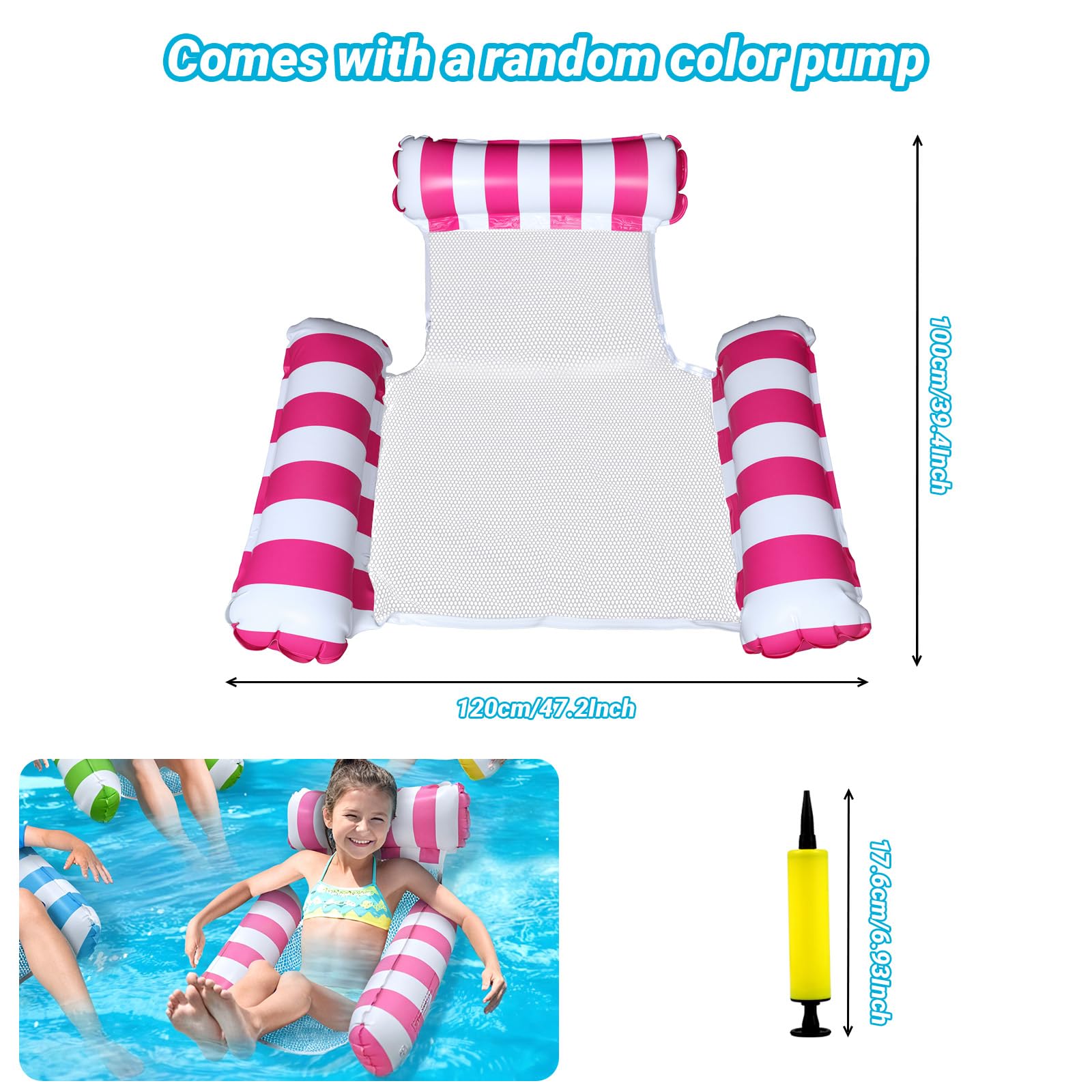 Amaca ad acqua – Sedia da nuoto – Amaca ad acqua con rete – Materasso ad aria 3 in 1 – Tappetino da nuoto con pompa galleggiante – Divertente accessorio per piscina per mare, spiaggia, lago