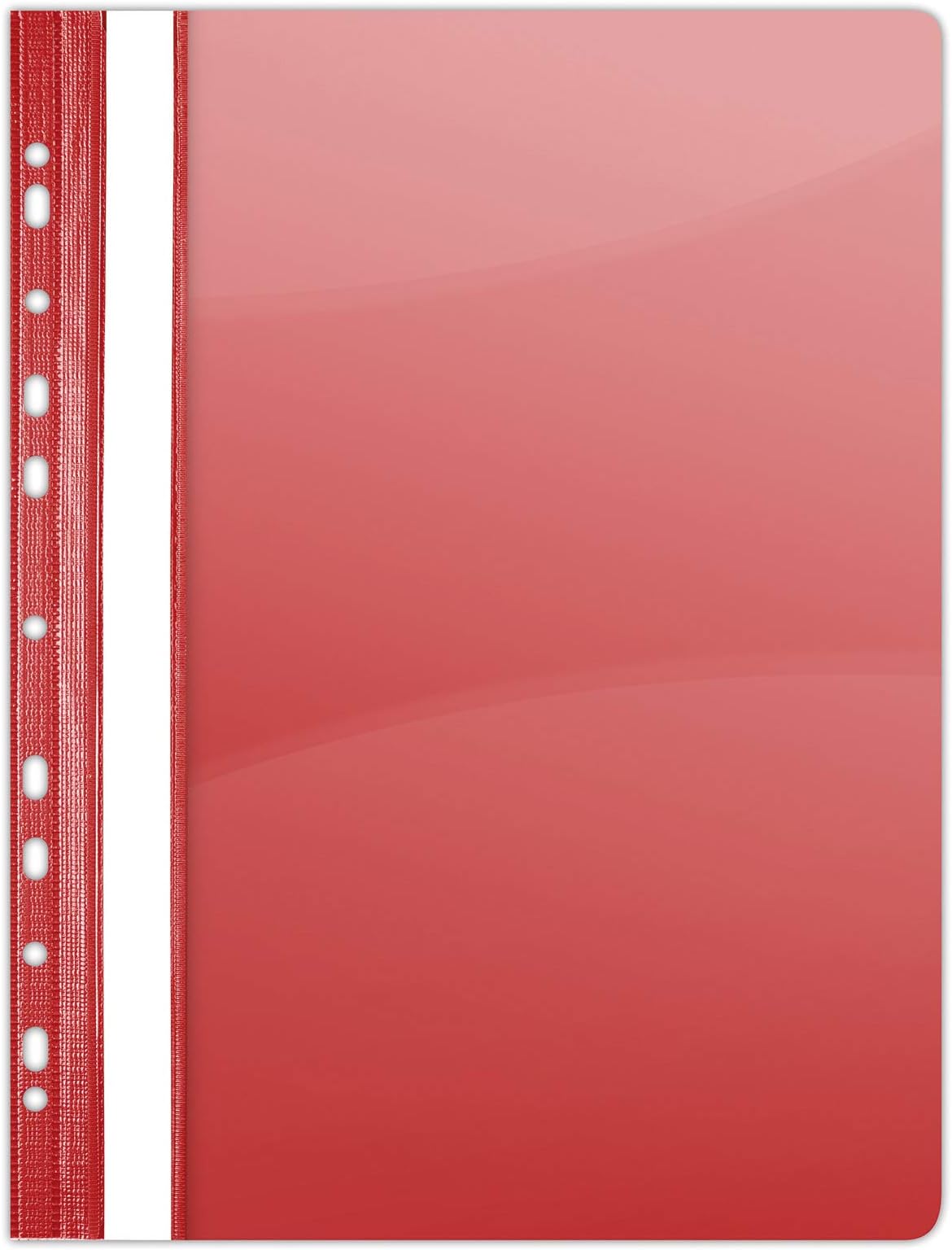 Donau 1704001PL-04 Plastic File Folder Perforated A4 Red Plastic Durable PVC Hard Transparent Cover Clip Folder for Office and School Euro Holes Pack of 10