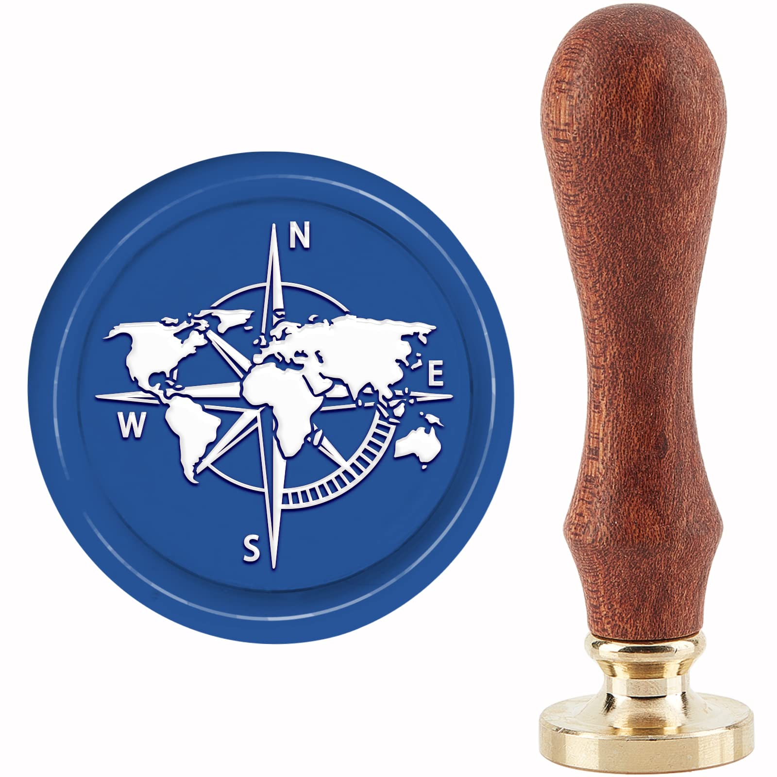 CRASPIRE Compass Wax Seal Stamp World Map Sealing Wax Stamps 30mm Retro Vintage Removable Brass Stamp Head with Wood Handle for Wedding Invitations Halloween Christmas Thanksgiving Gift Packing