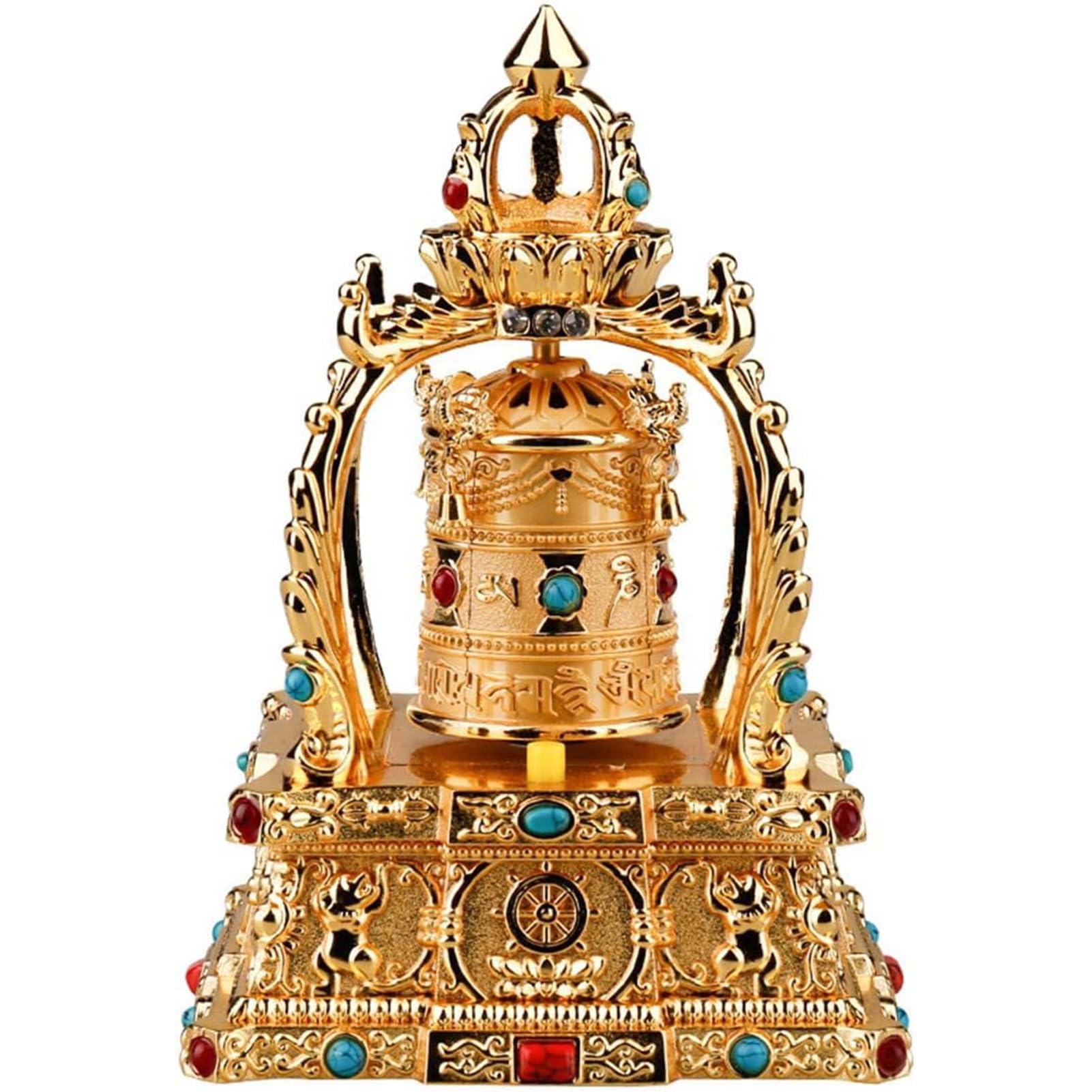 Vassbkkdy Gold Silent Buddhist Spinning Prayer Wheel Table Top Prayer Wheel, Tibetan Buddhist Om Mani Padme Hum Prayer Wheel, For Relaxation/Meditation/Yoga(Color:gold)