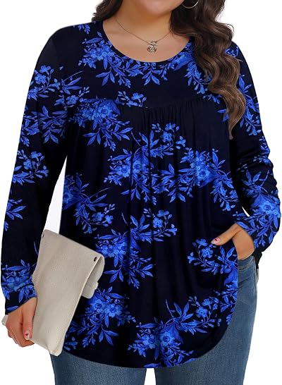 Tencede Women Plus Size Tops Long Sleeve Shirts Casual Loose Tunic Blouse