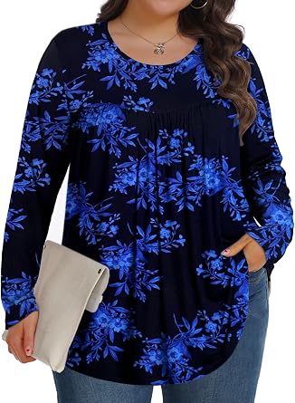 Plus Size Tops for Women Fall Long Sleeve Shirts Crew Neck Casual Loose Tunic Blouse 1XL-5XL