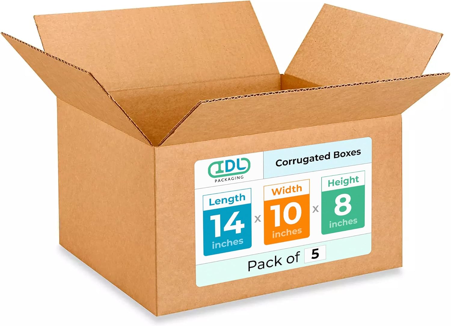 Medium Moving & Shipping Boxes 14 x 10 x 8 inches (5-Pack) - Extra Strength 200 lb vs Regular - Corrugated Packaging Box, Made in USA - Box for Shipping - Cardboard Box by IDL Packaging