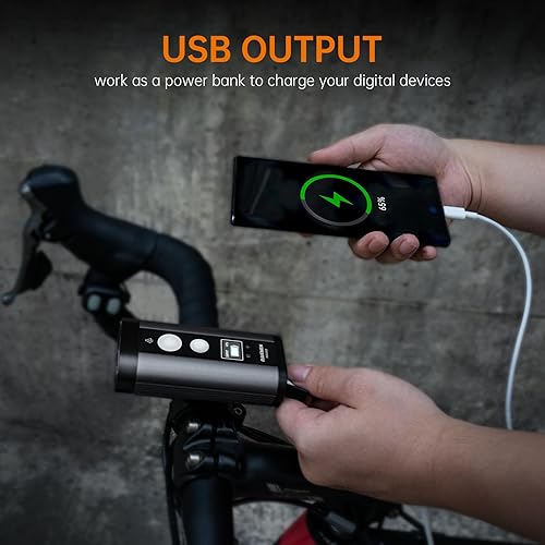 Miniatura 7 de RAVEMEN PR2400 - Luz de bicicleta para ciclismo de montaña, 2400 lúmenes con pantalla de tiempo de ejecución OLED, salida USB, haz alto de largo