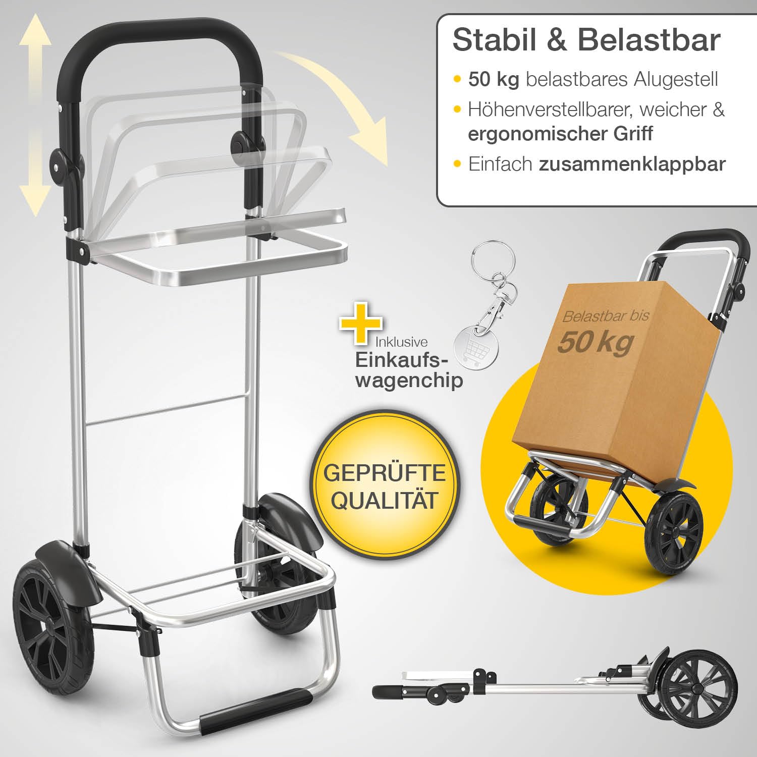 ELONEO Einkaufstrolley klappbar, Einkaufswagen mit Kühlfach, 3in1 Trolley, Sackkarre & Umhängetasche, Einkaufsrollwagen, Shopping Trolley 56L Kapazität & Einkaufschip, Hackenporsche Blau