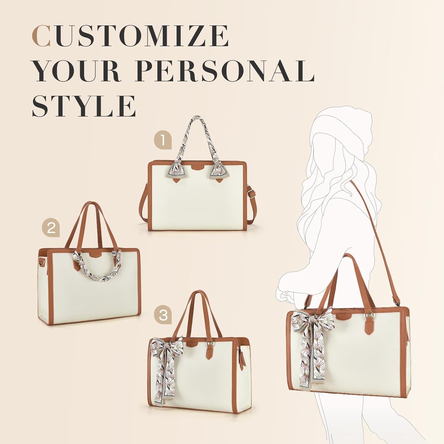 Missnine Laptop Tote Bag for Women 15.6 Inch Leather Work Bags Teacher Computer Purse Briefcase Handbag for Office, Travel - Image 5