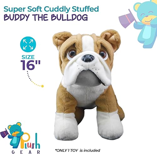 Buddy The Bulldog - Animal de peluche suave de 16 pulgadas, juguete de bulldog para niños, juguete realista de peluche para perros, regalo de felpa