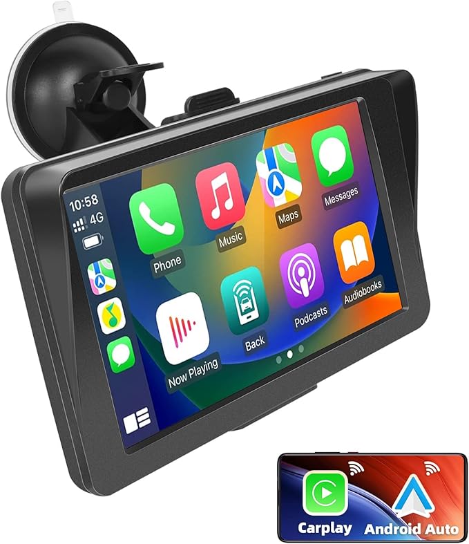Podofo 7 Inch Portable Car Stereos with Wireless Apple Carplay & Android Auto
