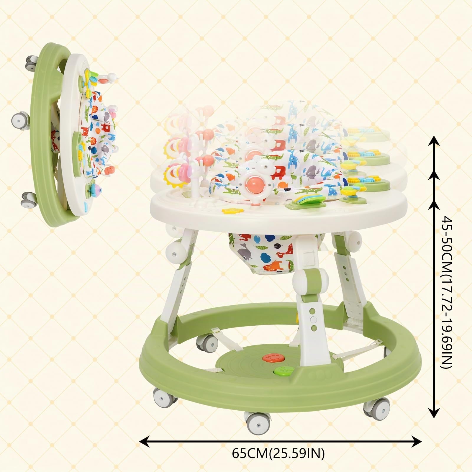 5 in 1 Girello Bambino,Pedaliera Musicale Giocattolo,Si Trasforma in un Tavolo per Costruzioni,Regolabile in Altezza e Pieghevole,Adatto a Bambini dai 6 Mesi in su che Stanno Imparando a Camminare
