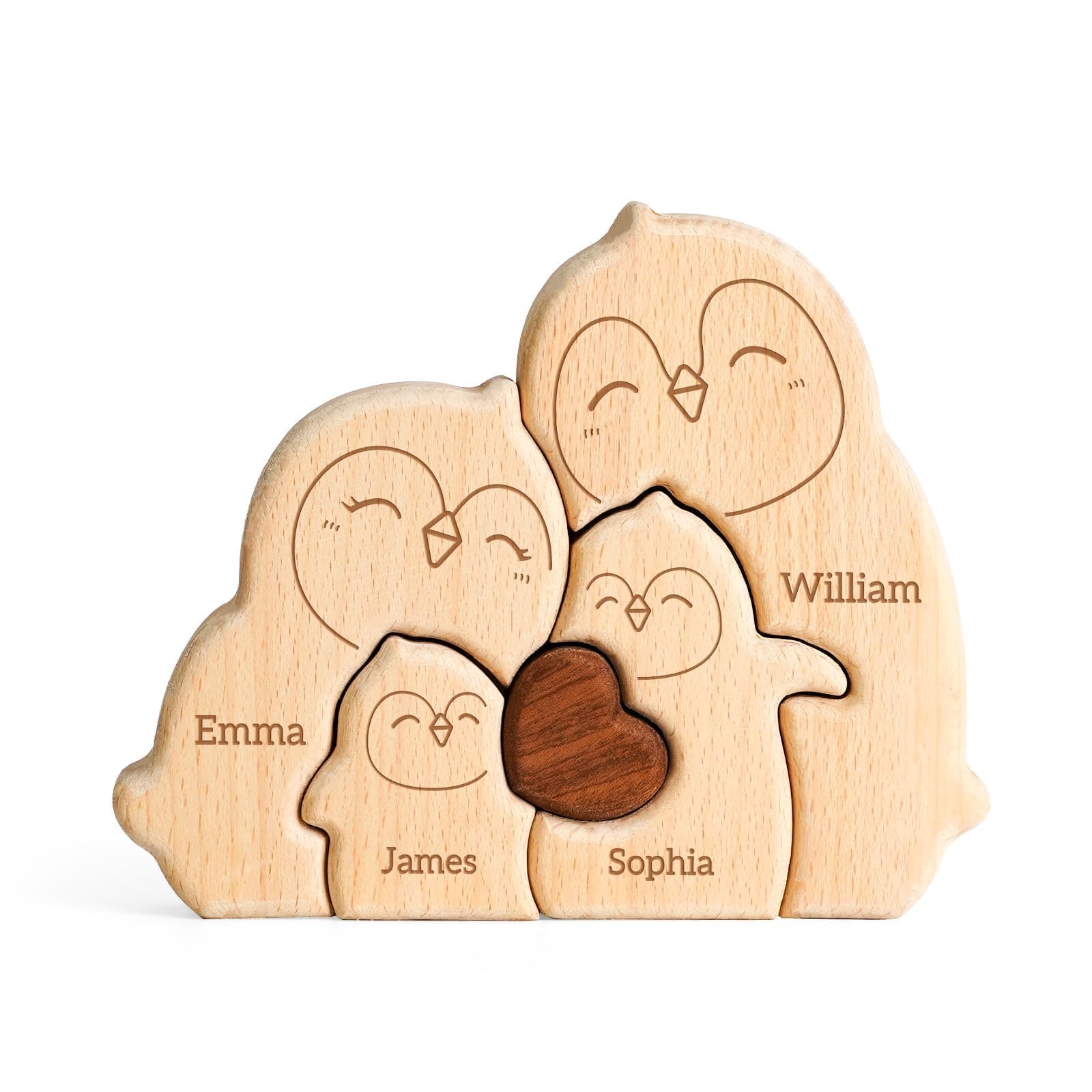 Customizedbee Wooden Penguin Family Puzzle, Personalized Puzzles with 2-5 Names, Christmas Birthday Anniversary Thanksgiving Gifts for Kids Mom Dad
