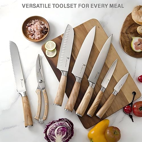 Miniatura 7 de Ultra Sharp - Juego de cuchillos de cocina de 15 piezas, cuchillas de acero inoxidable de alto carbono, asas de madera natural torreficada, diseño