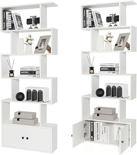 Miniatura 10 de LOKO Estantería geométrica de 6 niveles con puertas, estante de almacenamiento independiente con dispositivos anti-caída, estantería en forma de Z