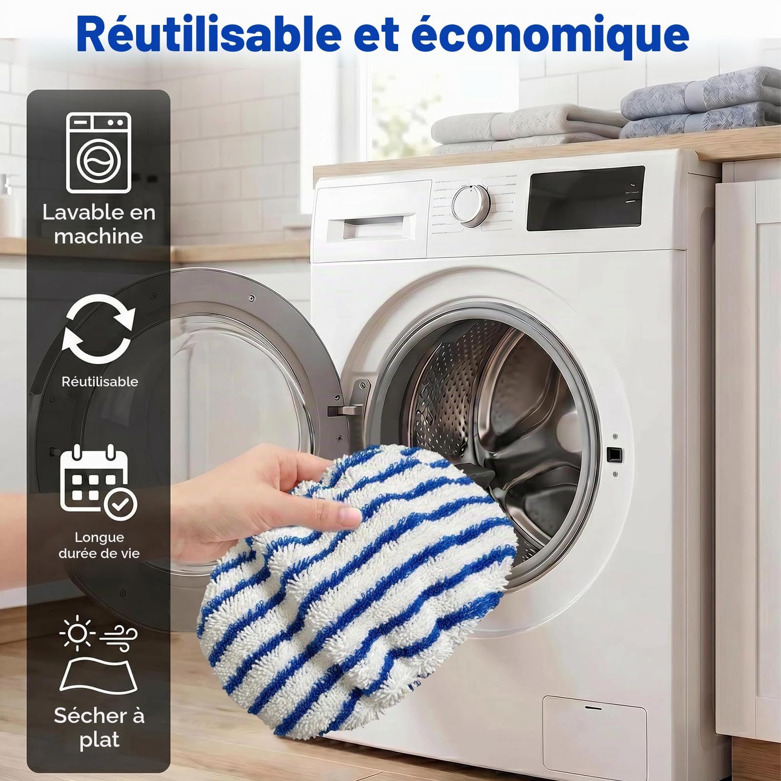 Lot de 4 Chiffons de Rechange Compatible avec Rowenta Clean and Steam ZR005801/RY7/RY8/ZR850002,S team Cleaner Accessories Lingettes Serpillères en Microfibre Lavables & Réutilisables (Gris/Bleu)