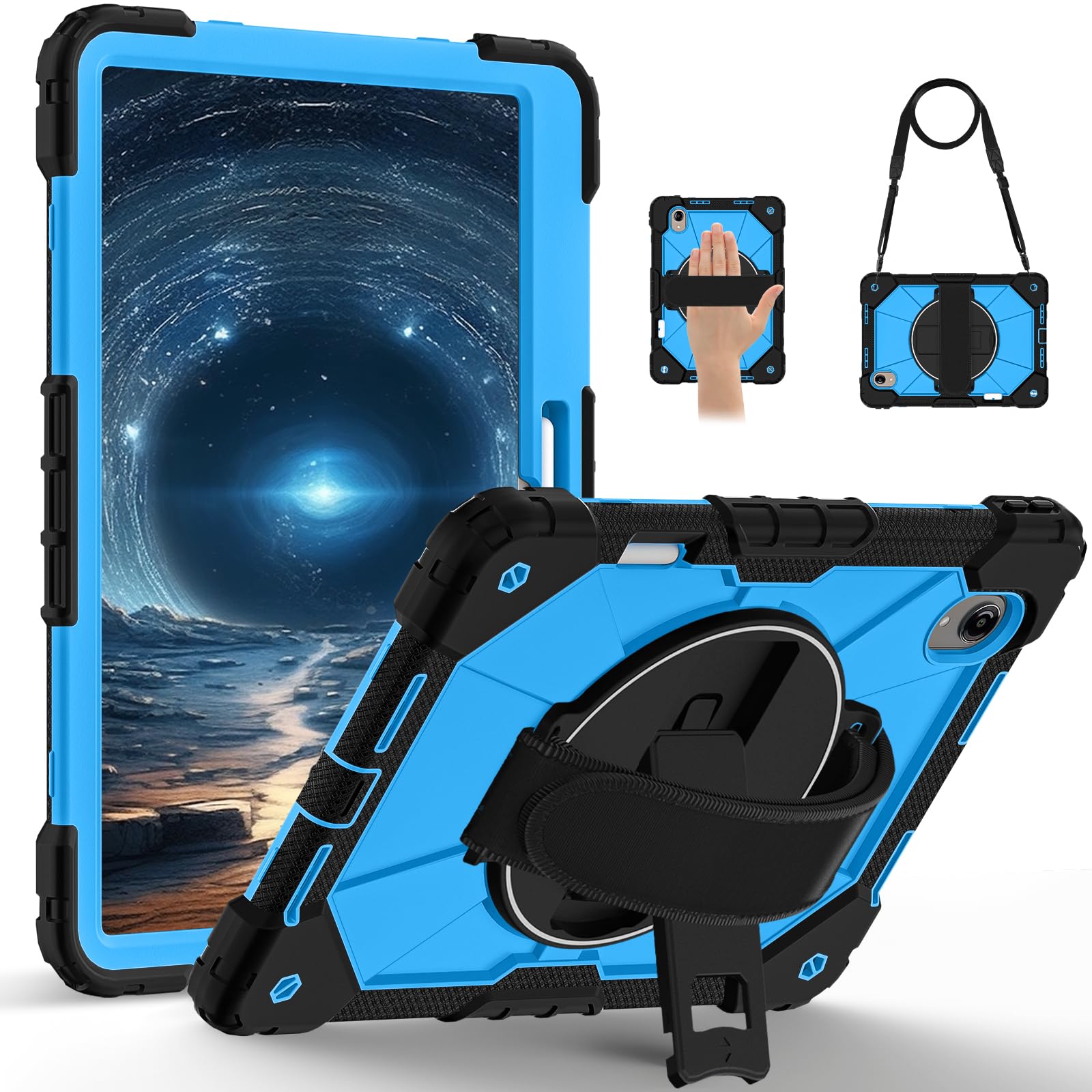 Custodia multifunzione per Lenovo Idea Tab Pro Gen 2 13" [TB390FU] / Xiaoxin Pro13 [TB376FC], custodia protettiva resistente con supporto girevole, portapenne, cinturino da polso e tracolla (nero blu)