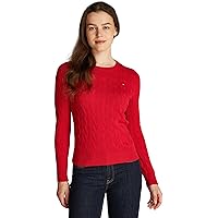 Tommy Hilfiger Donna Pullover Co Cable Scollo Rotondo, Rosso (Primary Red)