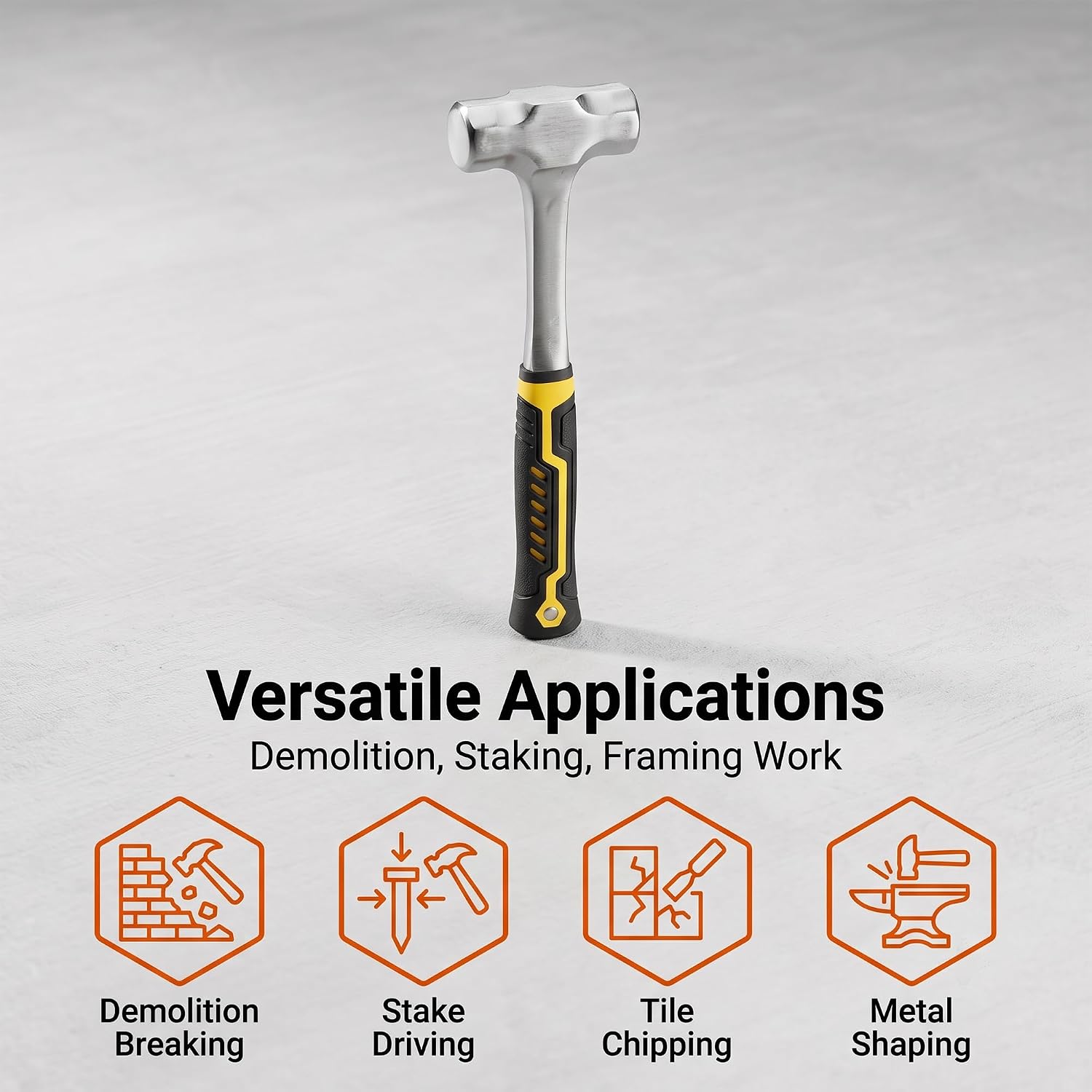 JEUIHAU 3 PCS 2lbs Sledge Hammer with Shock-Absorbing Fiberglass Handle and Forged Steel Head for Demolition, Breaking and Construction
