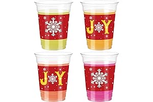 Christmas Solo Cups, 12 Oz Disposable Xmas Plastic Cups, Clear