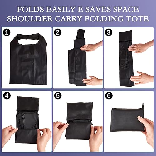 Miniatura 3 de 3 Pcs Foldable Eco-Friendly Nylon Grocery Bags Reusable Waterproof Shopping Tote Bags Cat Pattern with Pouch and Bag Handle