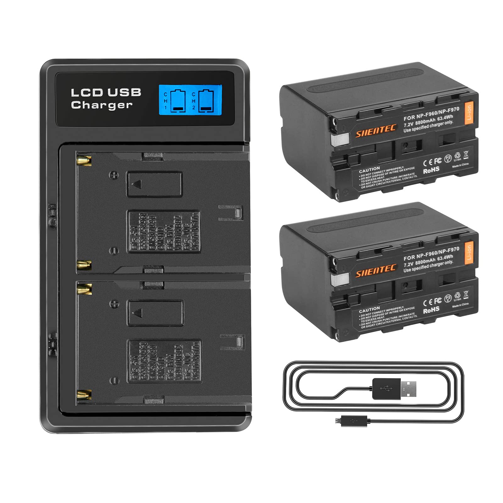 2X Shentec 8800mAh NP-F970 pour Batterie Sony NP-F970 NP-F960 NP-F930 NP-F950 DCR-VX2100 DSR-PD150 DSR-PD170 FDR-AX1 HDR-AX2000 HDR-FX1 HDR-FX1 HDR-FX7 HDR-FX1000 HVL- LBPB