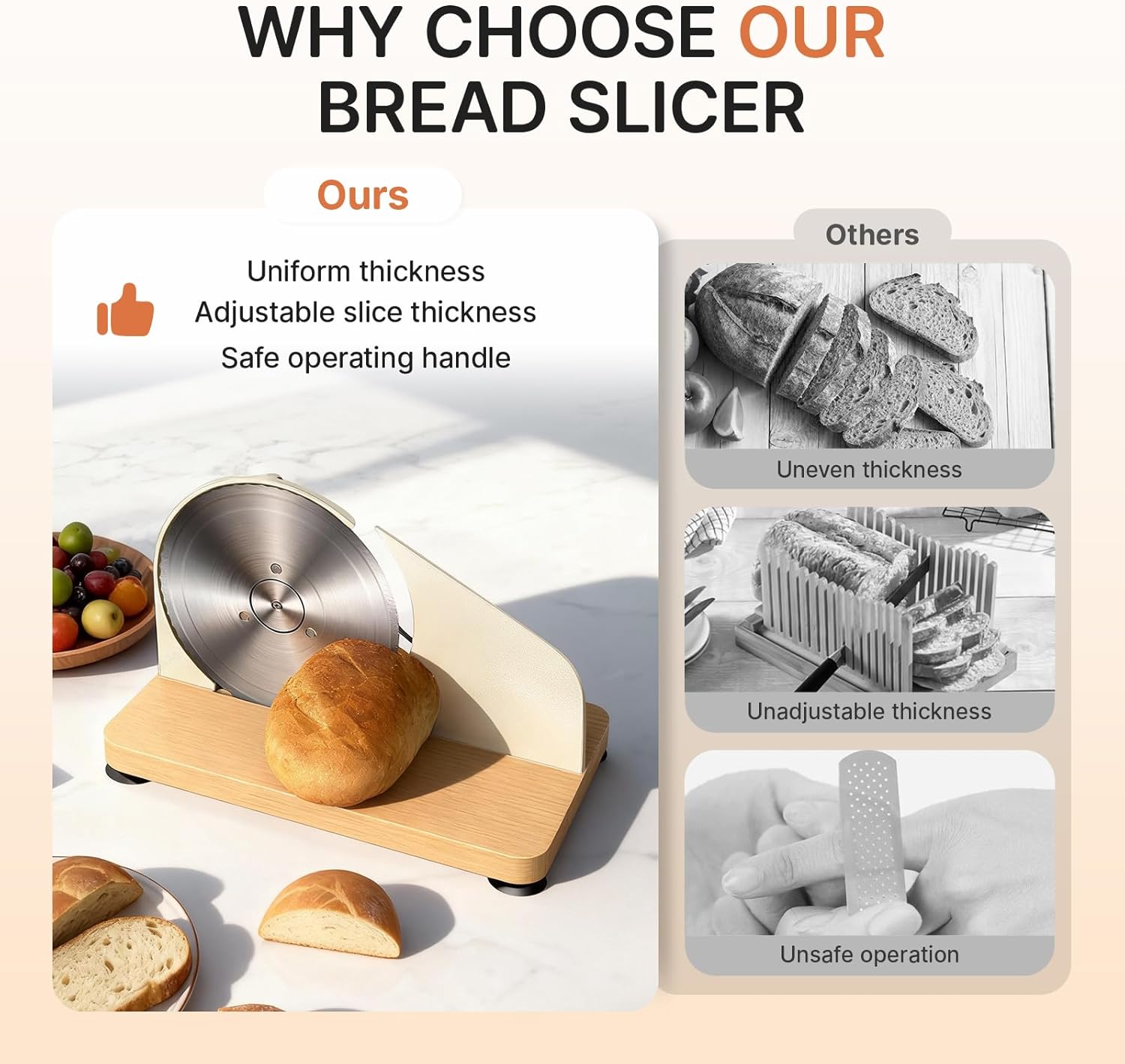 Upgraded Manual Bread Slicer for Homemade Sourdough Bread Adjustable Thickness Bread Cutter with Metal Guide,Hand Crank Bread Slicer with Scale Line&Suction Base,for Perfect Even Slices