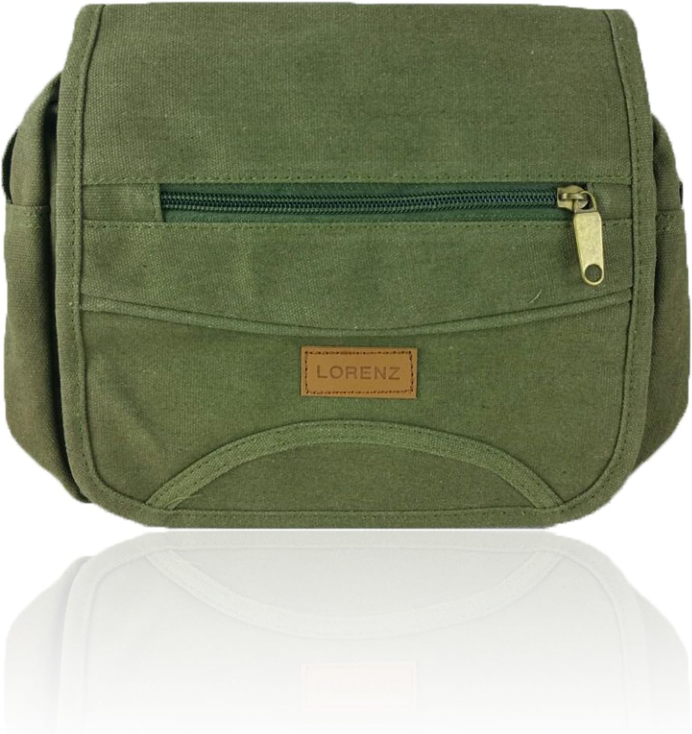 New Look Ladies Mens Girls LORENZ Small Canvas Polyester Messenger Shoulder School College Womens Satchel Cross body Handbags (Small, Green)
