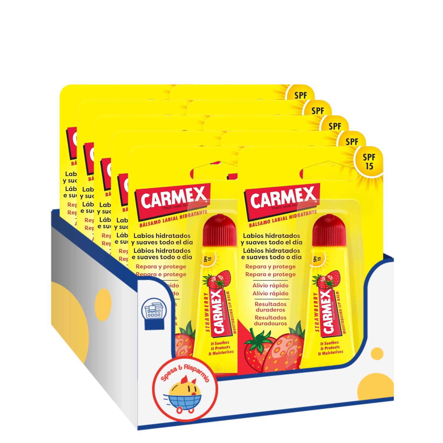 Stick Labbra Idratante Fragola – Formula Protettiva e Lenitiva – 4.25g kit con Spugna Brandizzata SPESA & RISPARMIO Inclusa – Variazioni 4/6/8/10 Pezzi (10)