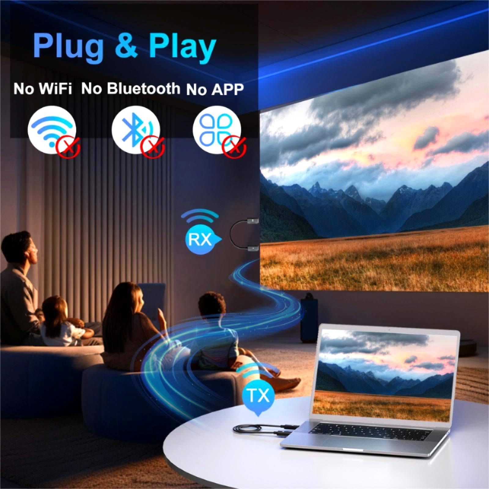 Wireless HDMI Transmitter and Receiver, 5.8G Kabellos Funkübertragung 4K Dekodierung, HDMI Wireless Funkübertragung für Funk Streaming Video Audio File von, Laptop, PC zu HDTV, Projektor, Schwarz