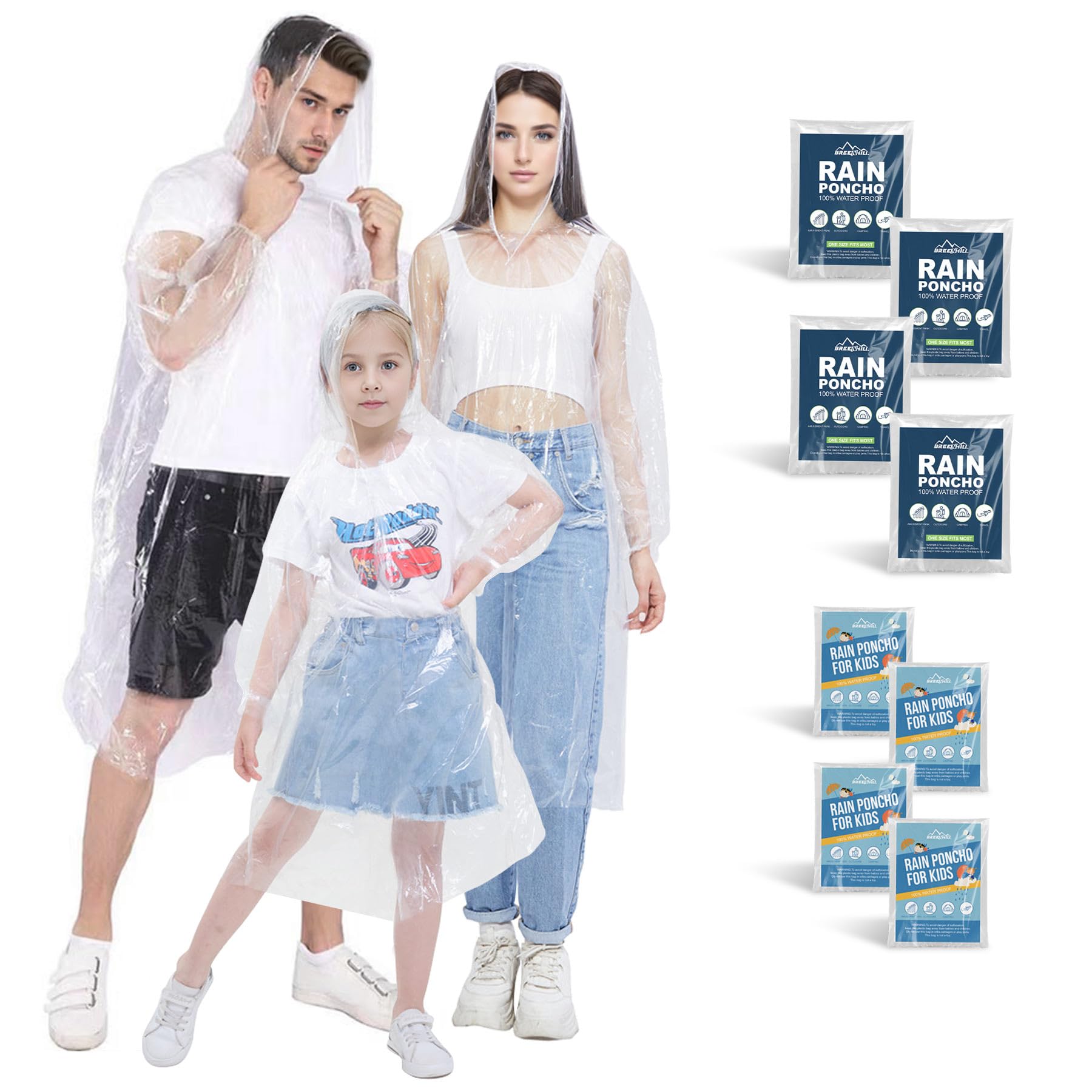 BREENHILL Disposable Rain Ponchos for Kids,Clear Kids Ponchos,Emergency Poncho,Rain Ponchos Family Pack,Individually Wrapped-picture-11