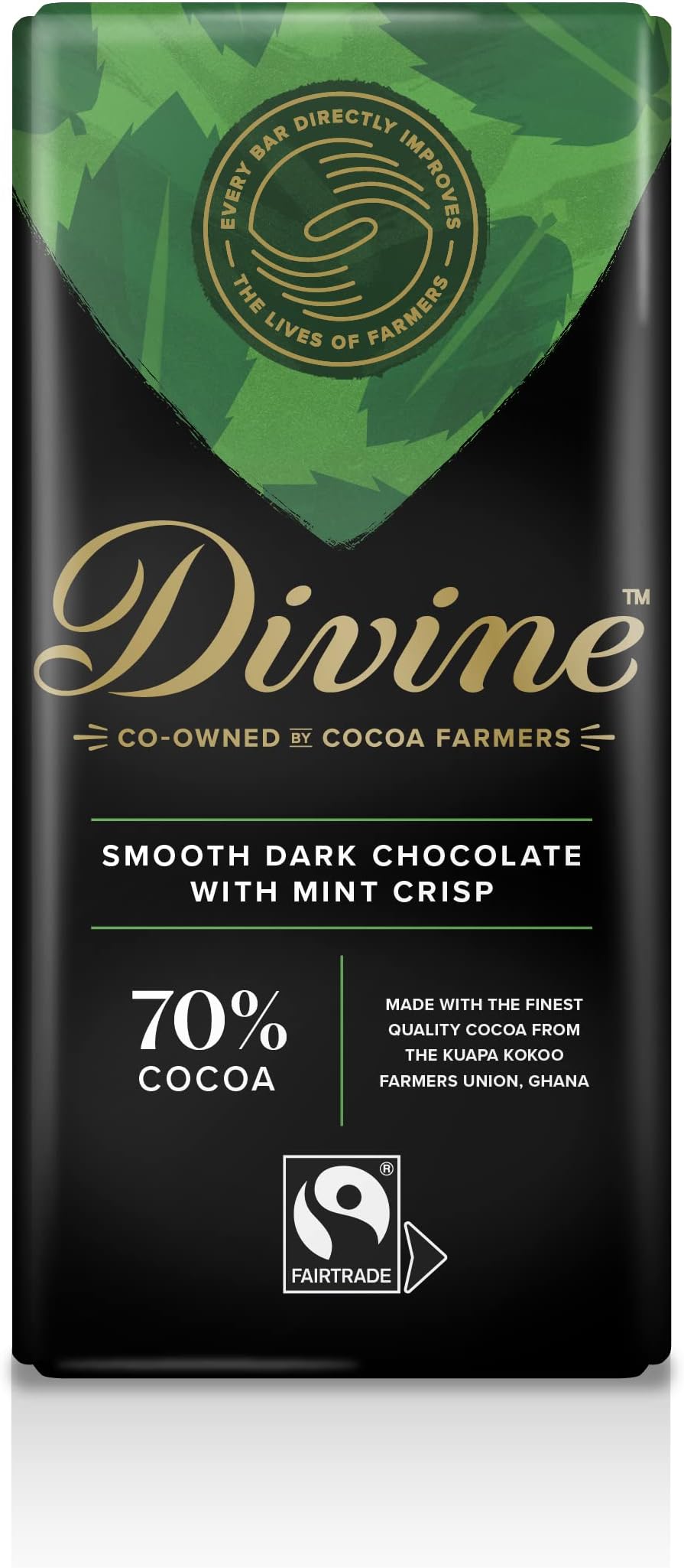 DIVINE CHOCOLATE Dark Chocolate 70% Mint, 90 GR