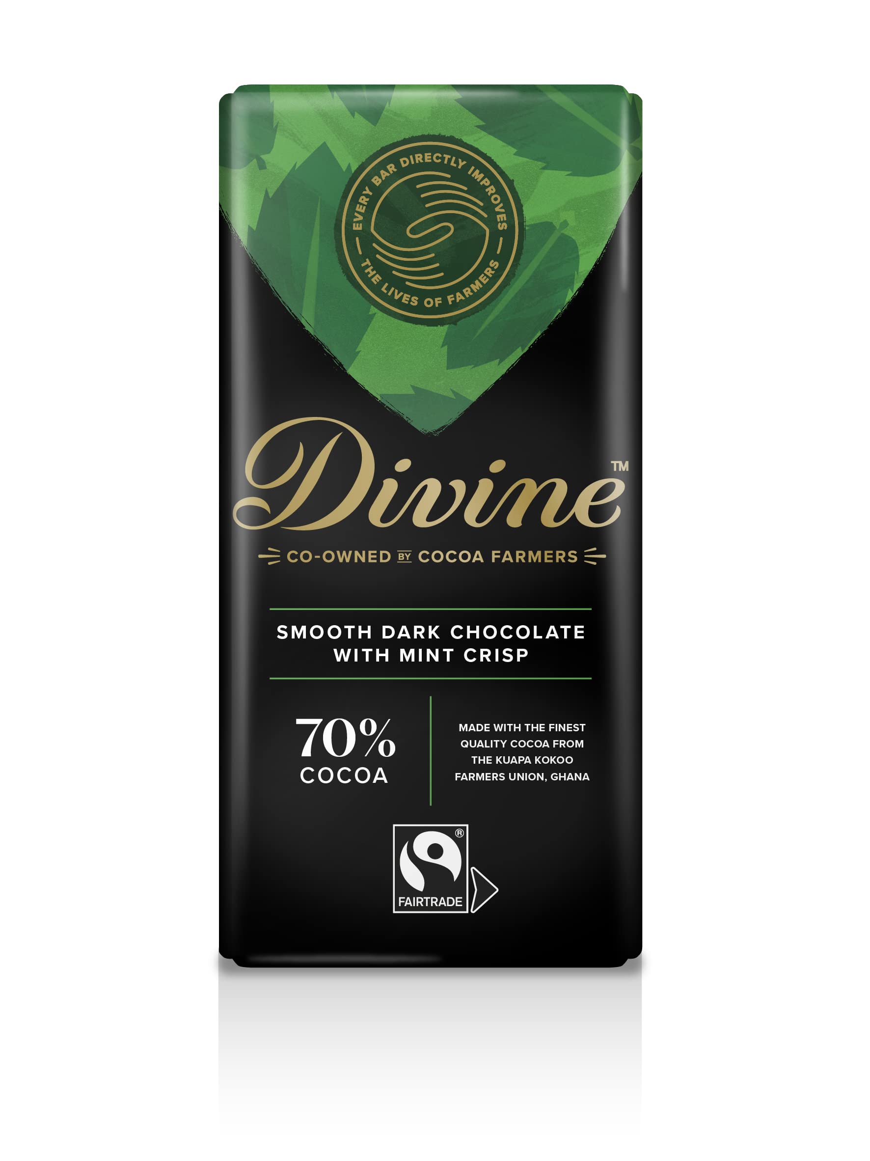 Divine 70% Cocoa Dark Chocolate With Mint Crisp, 90 g barFairtrade InternationalFairtrade InternationalFairtrade InternationalFairtrade International