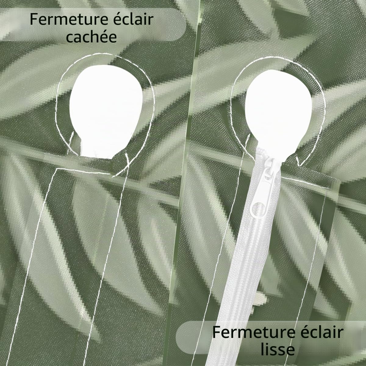 Nappe ronde avec trou pour parasol et fermeture éclair à essuyer facilement avec bords élastiques - Protection de table pour extérieur, jardin, patio, barbecue (Fleur verte en forme de feuille