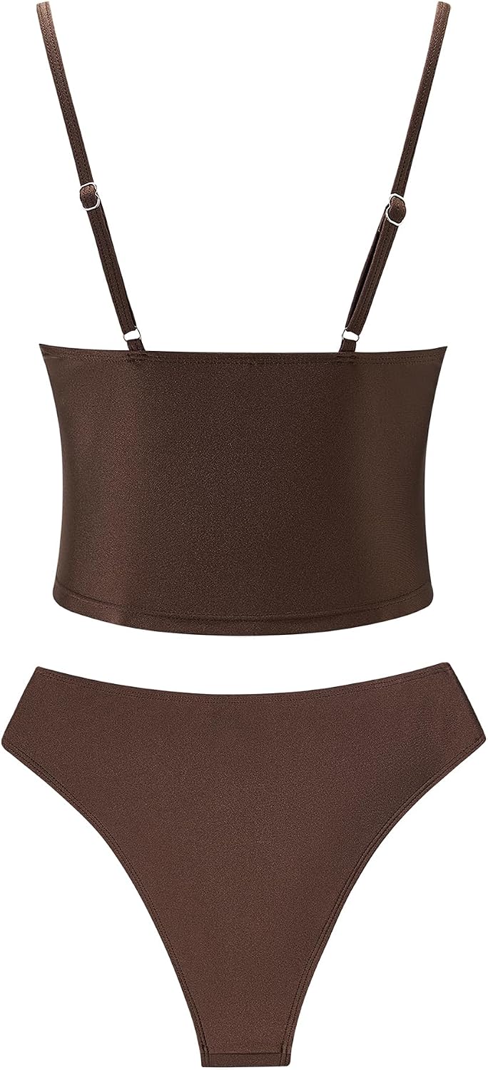 ZAFUL Scalloped Edge Tankini Swimsuit for Women 2 Piece Tummy Control Bathing Suit Push Up Top High Waist Ruched Bottom